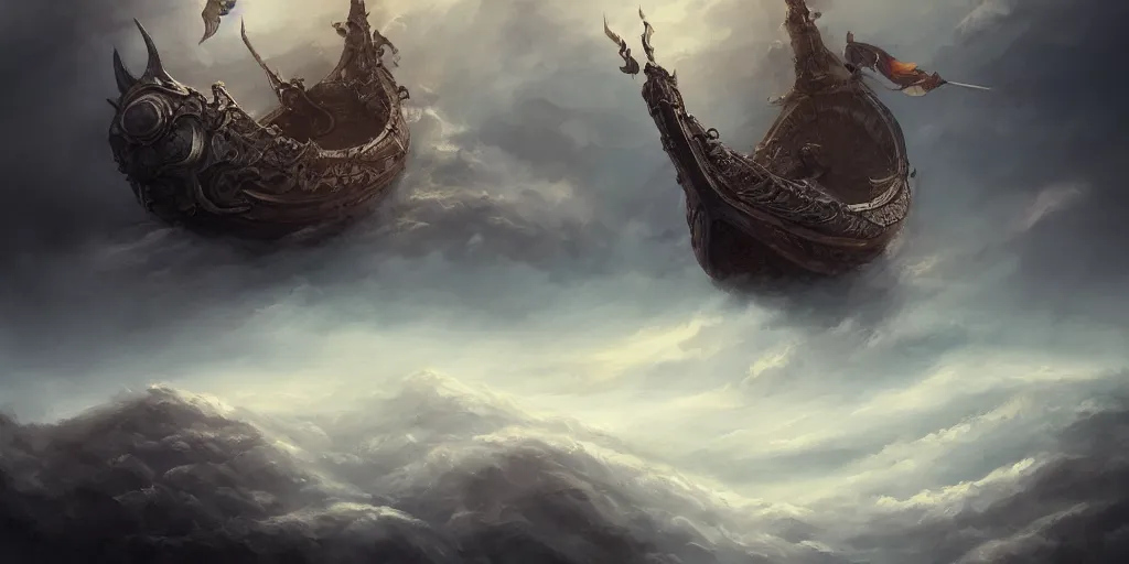 Prompt: beautiful viking ship flying on top of the clouds, gorgeous, amazing, elegant, intricate, highly detailed, digital painting, artstation, concept art, sharp focus, illustration, art by ross tran