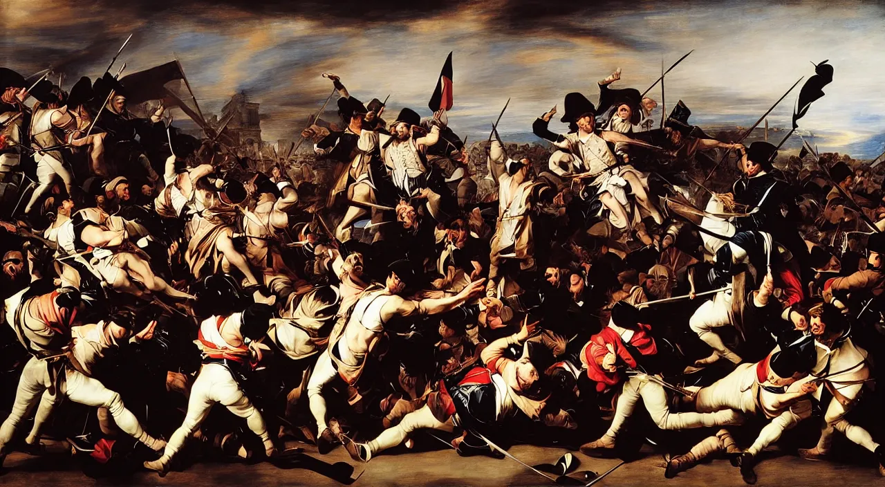 Prompt: portrait fashion editorial of french revolution storming of the bastille, highly detailed, by caravaggio, by peter paul rubens, by erwin olaf