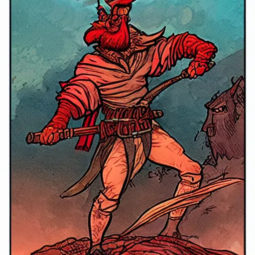 Image similar to rackham the red podcasting, in the style of moebius