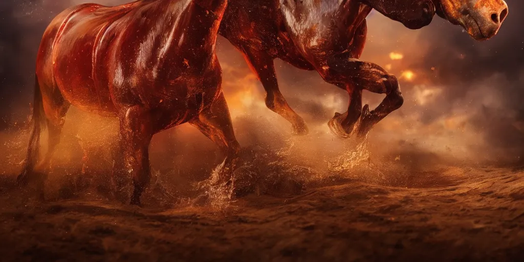 Image similar to red horse beer, advertisement, realistic 4 k octane beautifully detailed render, 4 k post - processing, highly detailed, intricate complexity, epic composition, magical atmosphere, cinematic lighting, masterpiece, ultra hd