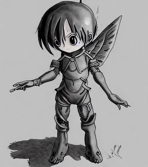 Image similar to attractive little boy wearing an cyborg angel suit, artwork in kentaro miura and made in abyss, inspired in astroboy smooth, beautiful lightness, anatomically correct, trending on pixiv, fascist composition, realistic