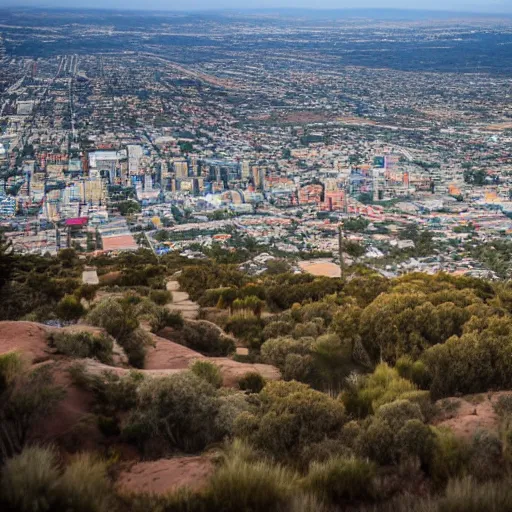 Image similar to Adelaide city viewed from the hills, realistic, photo studio, HDR, 8k, trending on artstation