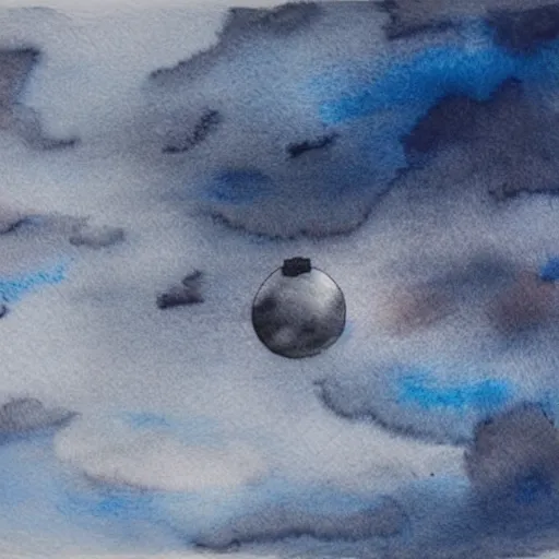 Prompt: high - angle view, from 1 0 0 0 feet in distance, vague uap interstellar vehicle on top of dramatic moody clouds in the sky, muted ink and watercolor. minimalist, detailed, muted colors. ue 5