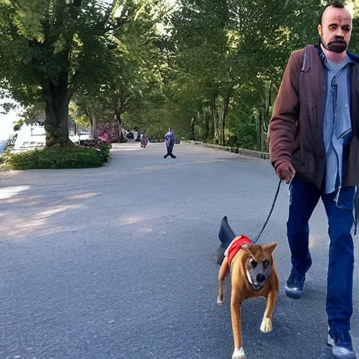 Prompt: A random man walking with a dog in the style of GTA 5