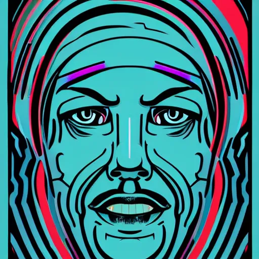 Prompt: a closeup of a face, in retro colors, synthwave style, 2d digital vector art
