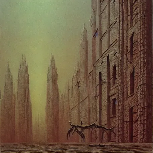 Image similar to city, art by zdzisław beksinski, surrealism, gothic, romanticism, symbolosm, baroque, expressionism, formalism