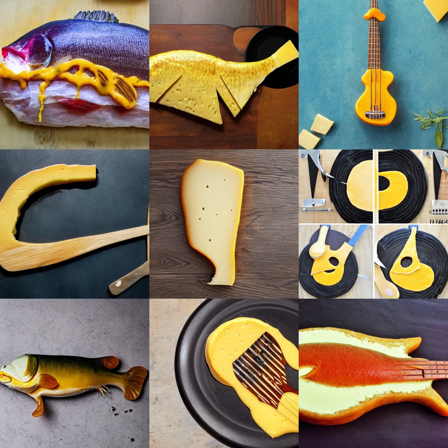 Prompt: a deep dea bass made out of cheese