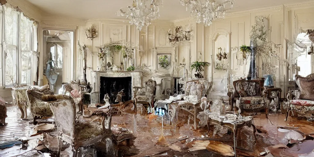 Image similar to decorative victorian livingroom flooded with water
