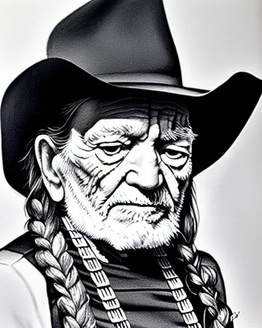 Image similar to a portrait of willie nelson, pencil drawing