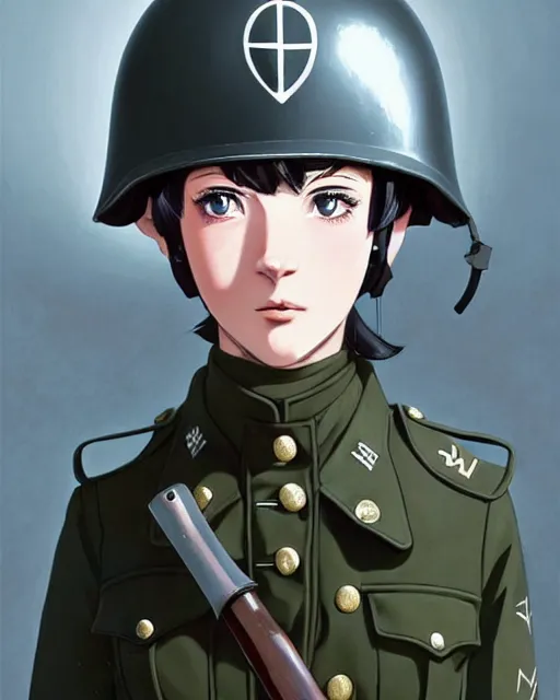 Image similar to ww 2 german soldier, snow, helmet | | very very anime!!!, fine - face, audrey plaza, realistic shaded perfect face, fine details. anime. realistic shaded lighting poster by ilya kuvshinov katsuhiro otomo ghost - in - the - shell, magali villeneuve, artgerm, jeremy lipkin and michael garmash and rob rey