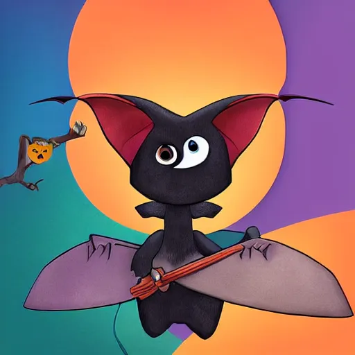 Image similar to digital art of a cute fruit bat holding twin daggers by Pixar