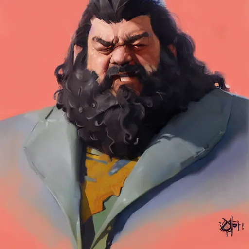 Image similar to greg manchess portrait painting of armored rubeus hagrid as overwatch character, medium shot, asymmetrical, profile picture, organic painting, sunny day, matte painting, bold shapes, hard edges, street art, trending on artstation, by huang guangjian and gil elvgren and sachin teng