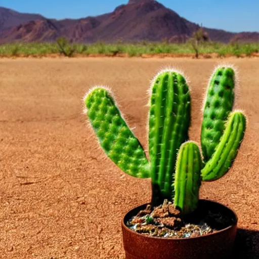 Prompt: a cactus plant on a lonely dessert abcd