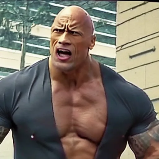 Image similar to cctv footage of angry dwayne the rock johnson in parking lot