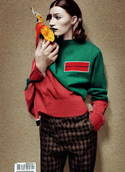 Image similar to a beautiful girl in a gucci sweater is creating a new city photographed by maurizio cattelan and pierpaolo ferrari with the art direction of micol talso for toiletpaper magazine