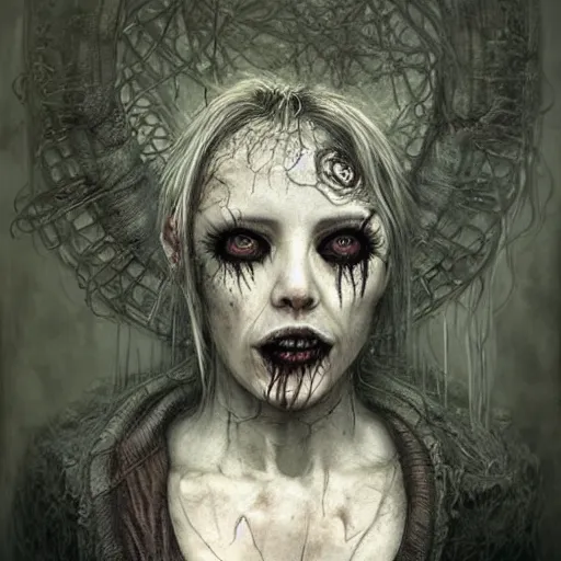 Prompt: Horror portrait by Santiago Caruso and Nekro and Amanda Sage, cybergoth, macabre, cgsociety 4k.