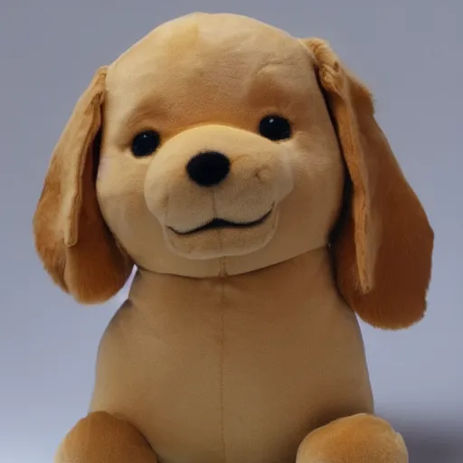 Prompt: a happy golden retriever puppyplush doll, 8 k