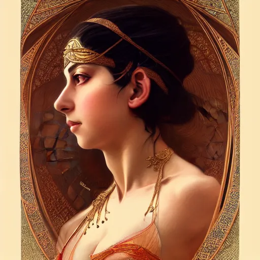 Image similar to beautiful portrait of mata hari, natural beauty expressive pose, fantasy, intricate, elegant, highly detailed, digital painting, artstation, concept art, smooth, sharp focus, illustration, art by artgerm and greg rutkowski and alphonse mucha