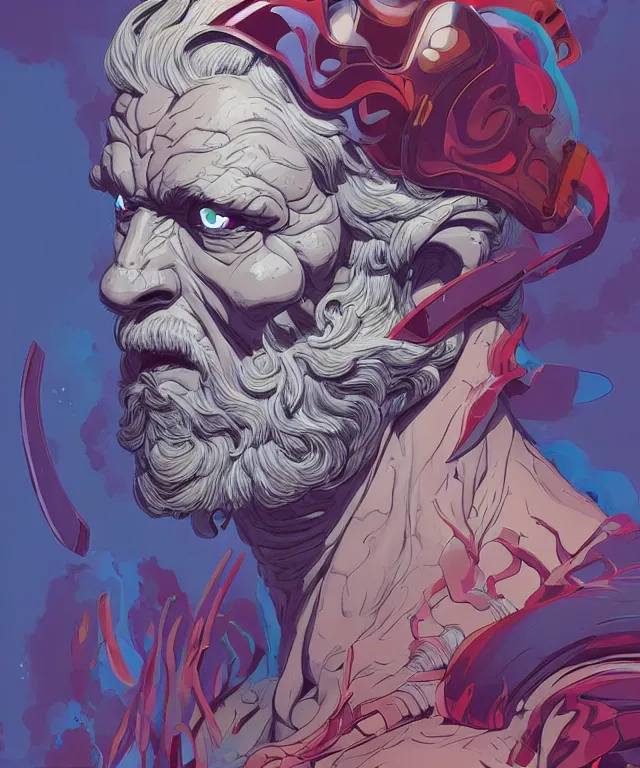 Prompt: a portrait of a half zeus half devil, fantasy, elegant, digital painting, artstation, concept art, matte, sharp focus, illustration, art by josan gonzalez