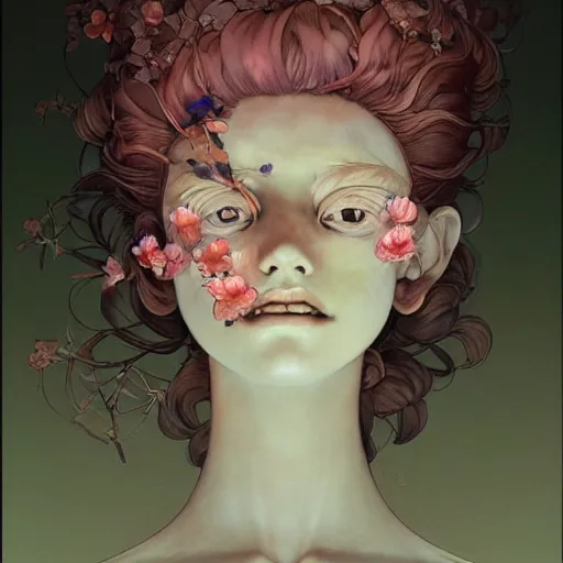 Prompt: prompt : flora portrait soft light painted by james jean and katsuhiro otomo and erik jones, inspired by evangeleon anime, smooth face feature, intricate oil painting, high detail illustration, sharp high detail, manga and anime 1 9 9 9