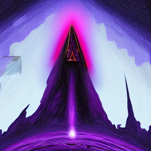 Image similar to WTC Twin Towers red-hooded magicians casting purple colored spells at towers, white glowing souls flying out of the towers to the black hole digital painting in the style of The Lord of the Rings