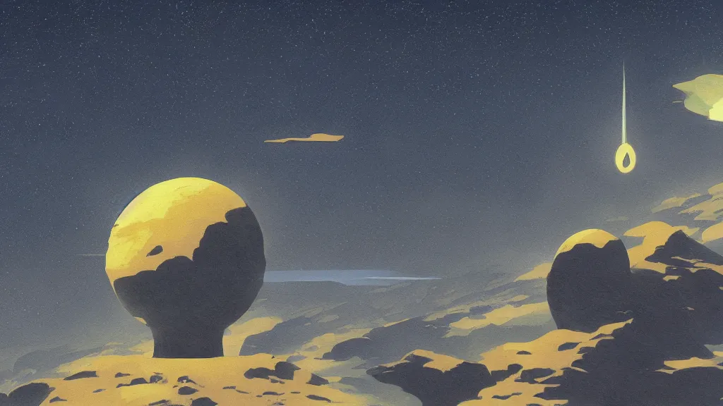 Image similar to a painting in the style of chesley bonestell and in the style of makoto shinkai.