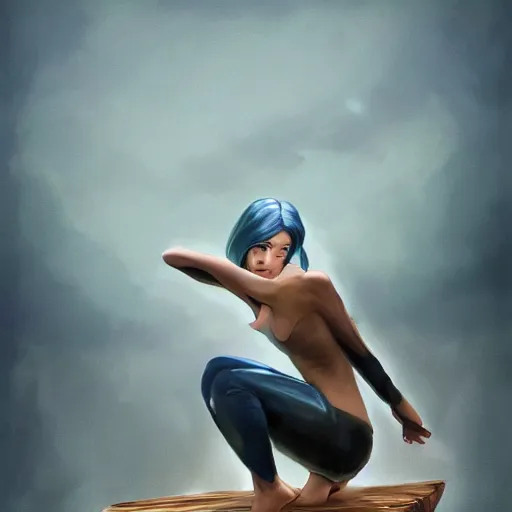 Image similar to concept art of a woman on a wood board suspended around a slick tyre in saint - martin lagoon, by aenaluck, artgerm and roberto ferri and greg rutkowski, blue and white tones, digital painting, artstation, concept art, smooth, sharp foccus ilustration hq - h 7 6 8