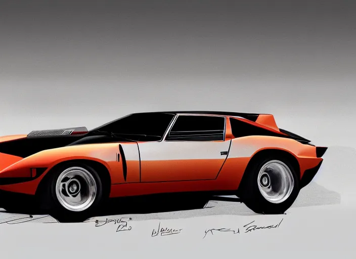 Image similar to a blending and amalgamation of a lamborghini countach, datsun 2 6 0 z and a jaguar e - type, concept art, 8 k, highly detailed