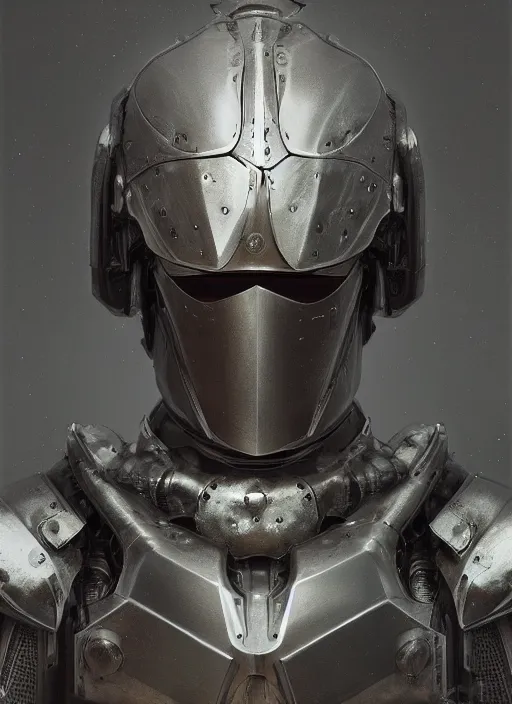 Image similar to portrait of a futuristic silver armored knight cyborg, modern fine art, fractal, intricate, elegant, highly detailed, digital photography, subsurface scattering, by jheronimus bosch and greg rutkowski,