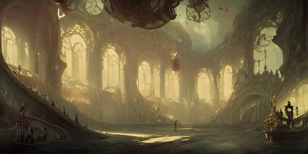 Prompt: inside an incredible palace, Peter Mohrbacher, matte painting, artstation