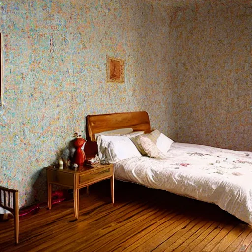 Image similar to a bedroom whose walls are made of clear water, photorealistic, 4 k, ultra - detailed, by alec soth