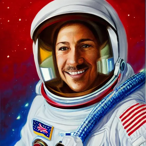 Image similar to astronaut illustration official portrait, oil on canvas by anton otto fischer, trending on artstation