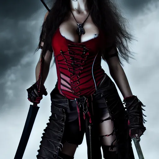 Image similar to photo of a real-life beautiful female vampire warrior, highly detailed, 4k