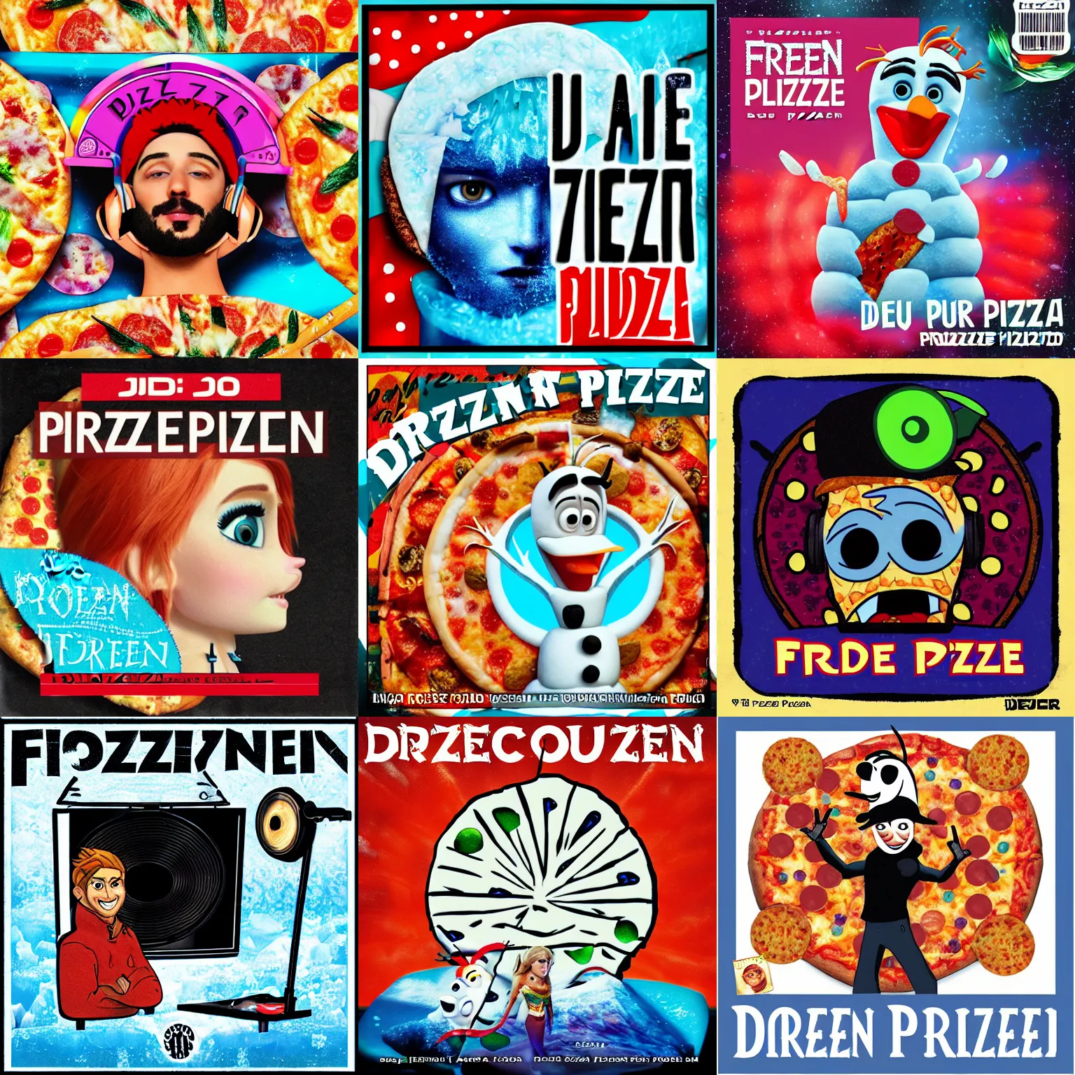 Prompt: dj frozen pizza album cover