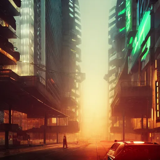 Prompt: inside a realistic, 4 k, octane render, raindrop, a dystopian futuristic city with heavy smog and tall buildings with neon signs and video billboards, dimly lit by the sun. diffused lighting, highly detailed digital art, trending on artstation