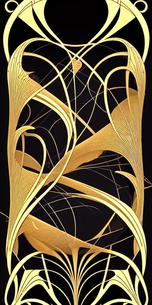 Image similar to the source of future growth dramatic, elaborate emotive Art Nouveau styles to emphasise beauty as a transcendental, seamless pattern, symmetrical, large motifs, hyper realistic, 8k image, 3D, supersharp, Art nouveau 3D curves and swirls, iridescent and black and shiny gold colors , perfect symmetry, iridescent, High Definition, sci-fi, Octane render in Maya and Houdini, light, shadows, reflections, photorealistic, masterpiece, smooth gradients, no blur, sharp focus, photorealistic, insanely detailed and intricate, cinematic lighting, Octane render, epic scene, 8K