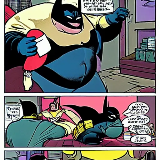 Image similar to morbidly obese batman trying to fight crime