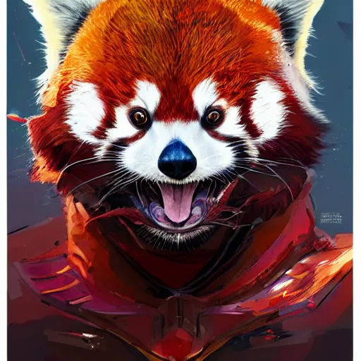 Image similar to red panda as warhammer 4 0 0 0 0 character, digital illustration portrait design, by android jones and greg rutkowski, retrowave color scheme, detailed, cinematic lighting, wide angle action dynamic portrait