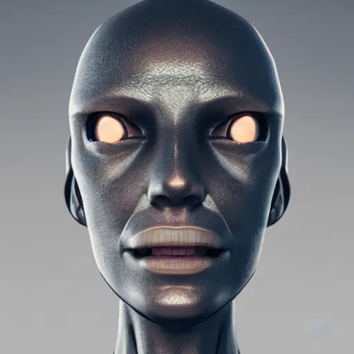 Image similar to 3 d render of the face of a robot, by vitaly bulgarov, front view, symmetry, octane render, beautiful