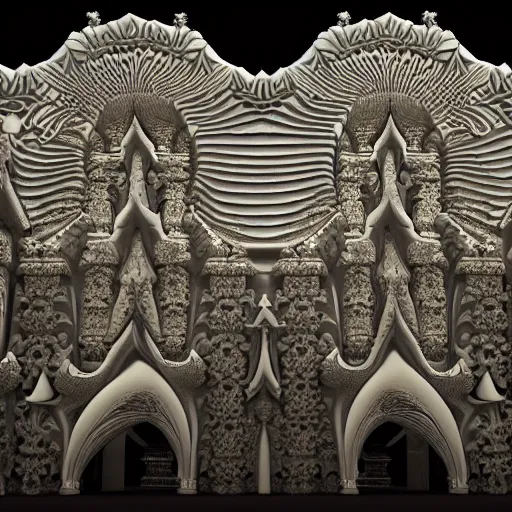 Prompt: cinematic unreal engine render of a massive mandelbrot fractal cathedral interior carved out of ivory and populated entirely by mandelbrot fractals, carved ivory, carved soap, carved stone, white color scheme, opalescent, hyperrealistic, octane render, catholicpunk, angelic, fractals, photorealism