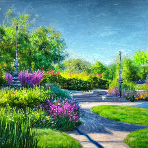 Prompt: mcgovern centennial gardens, oil on canvas, intricate, landscape, 8 k highly professionally detailed, hdr, cgsociety