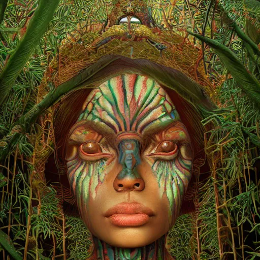 Prompt: symmetry!!, ( decaying corpse of an african moon goddess ), deep inside a temple overgrown with vegetation, by casey weldon and chie yoshii and afarin sajedi, global illumination, radiant light, god rays, bokeh, digital illustration, cg society, unreal engine 5, ray tracing