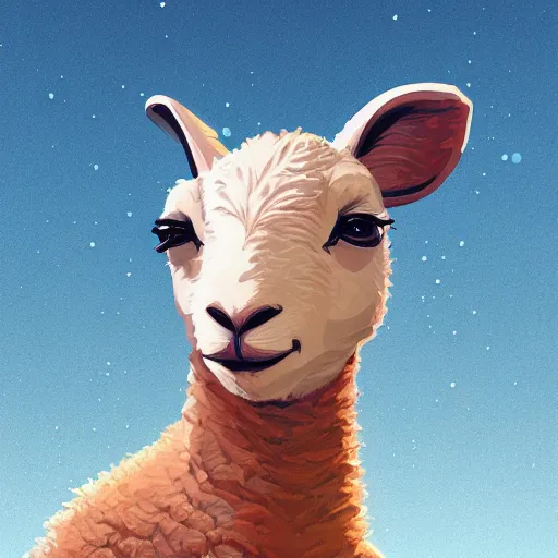 Prompt: lamb wearing a sweater, smooth face median photoshop filter cutout vector behance hd by jesper ejsing, by rhads, makoto shinkai and lois van baarle, ilya kuvshinov, rossdraws, illustration, art by ilya kuvshinov and gustav klimt,