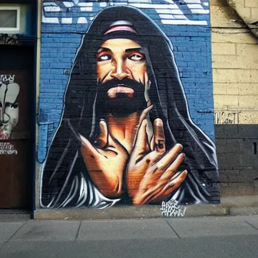 Prompt: street art hip hop gangsta jesus