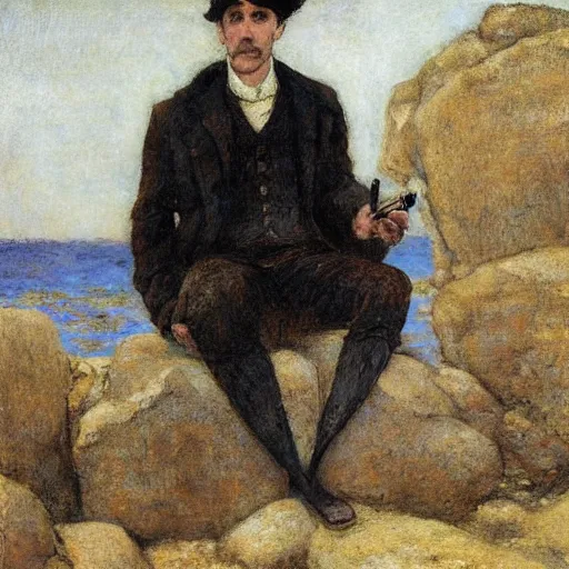 Prompt: male sherlock holmes mermaid in the style of jules bastien - lepage