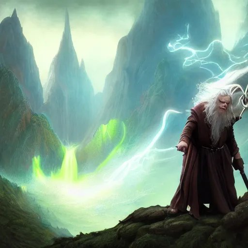 Image similar to film still of gandalf starring as the hulk, highly detailed matte fantasy painting, stormy lighting, by ross tran, by artgerm, by lisa frank, by brom, by peter mohrbacher