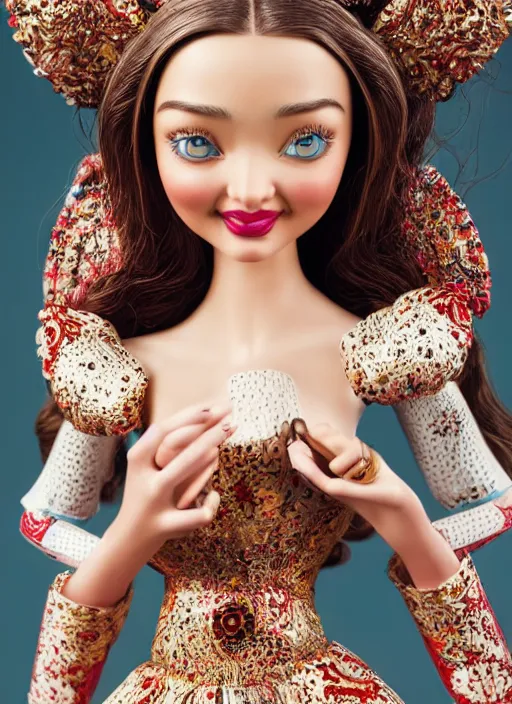 Prompt: closeup of a tin toy miranda kerr, depth of field, zeiss lens, detailed, symmetrical, centered, fashion photoshoot, by nicoletta ceccoli, mark ryden, lostfish, earl nore, hyung tae, frank frazetta, breathtaking, 8 k resolution, extremely detailed, beautiful, establishing shot, artistic, hyperrealistic, octane render