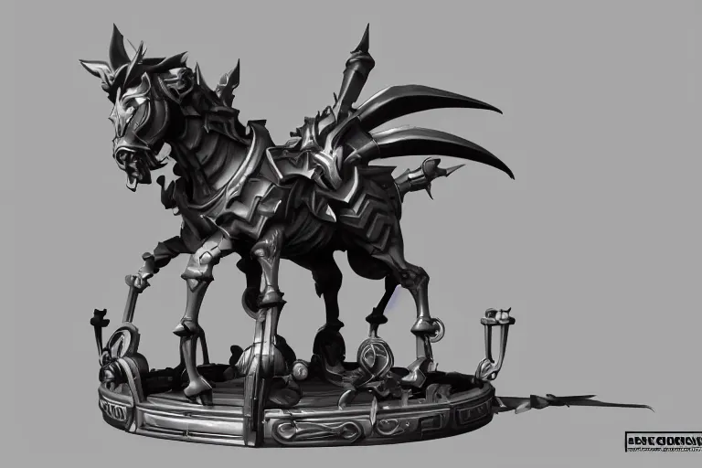 Prompt: 3d sculpt of an evil ironwork carousel horse, artstaton, League of Legends, overwatch, digital illustration