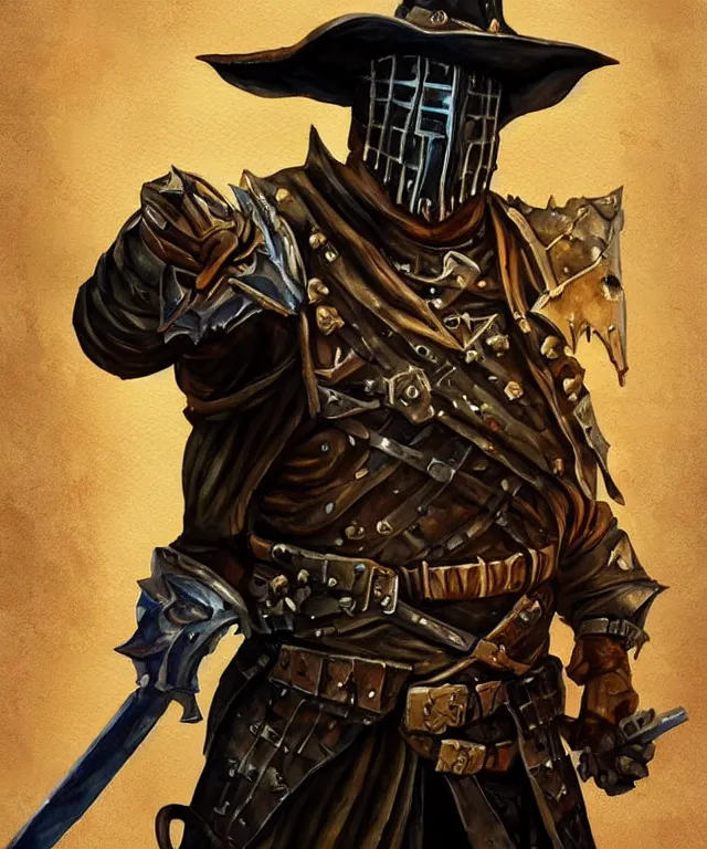 Prompt: a oil / watercolor painting full body character portrait of a sheriff / paladin in the style of dark souls in the style of darkest dungeon trending on artstation deviantart pinterest detailed realistic hd 8 k high resolution