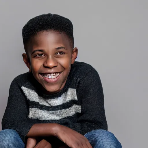 Image similar to portrait of a black boy smiling, studio portrait